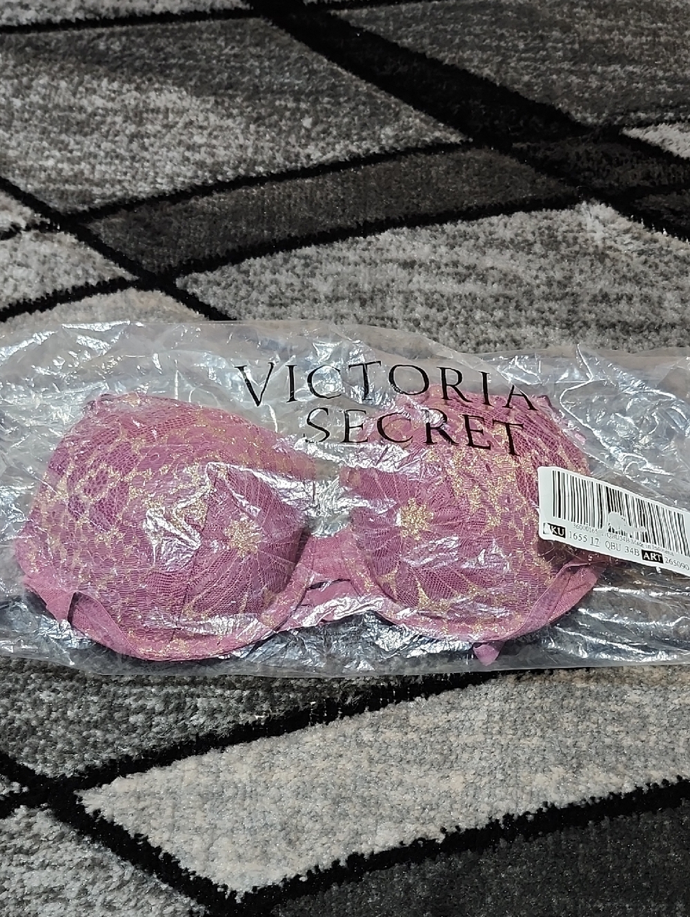 VICTORIA'S SECRET 2022 METALLIC ROSE-GOLD GLITTER MAUVE LACE LIGHTLY LINED DEMI